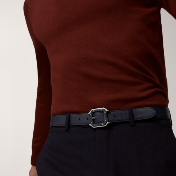 Belt, Santos de Cartier Grained midnight blue cowhide, palladium-finish buckle and covered with leather