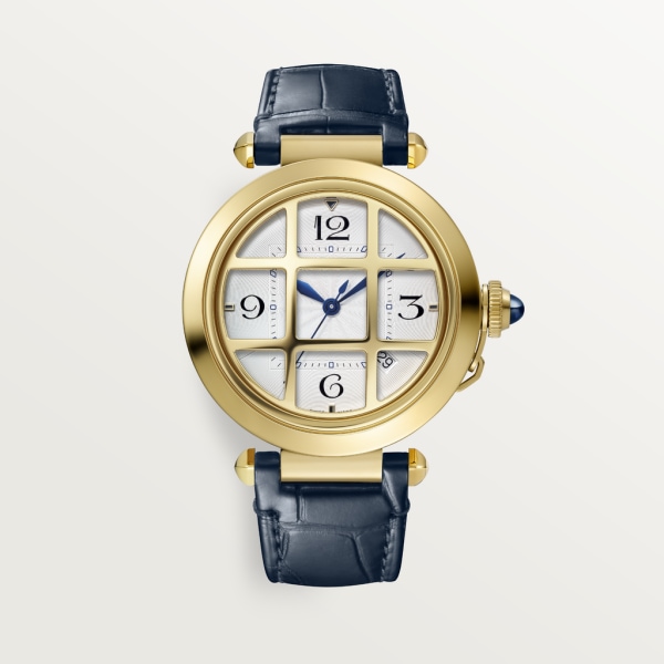 Pasha de Cartier watch 41 mm, automatic movement, yellow gold, interchangeable leather straps