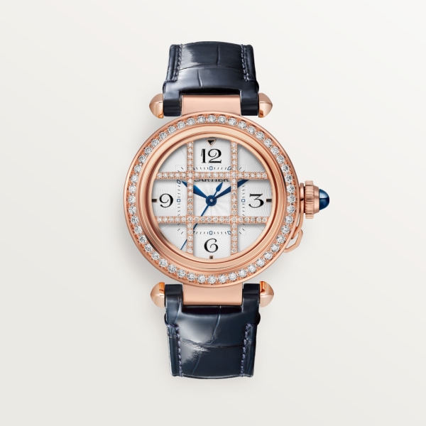 Reloj Pasha de Cartier 35 mm, movimiento automático, oro rosa , diamantes, correas de piel intercambiables
