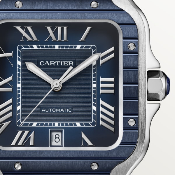 Santos de Cartier watch Large model, automatic movement, steel, PVD, interchangeable metal and rubber straps