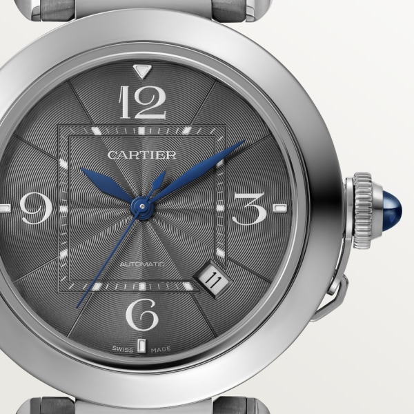 Reloj Pasha de Cartier 41 mm, movimiento automático, acero, esfera color gris oscuro, brazalete de metal y correa de piel intercambiables