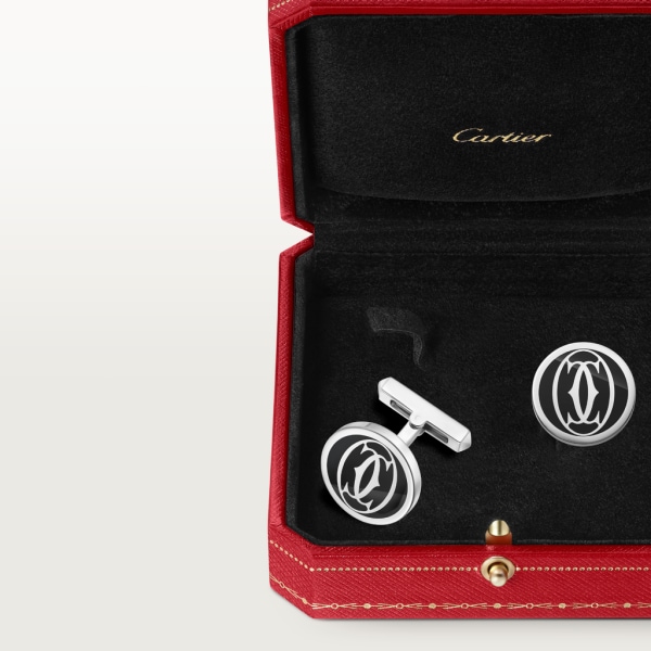 CROG000565 - Double C de Cartier logo cufflinks with black lacquer -  Sterling silver, palladium finish, blue lacquer - Cartier