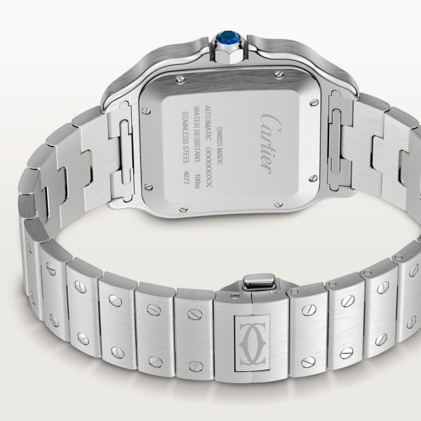 Reloj Santos de Cartier Tamaño grande, movimiento automático, acero, PVD, brazalete de metal y correa de caucho intercambiables