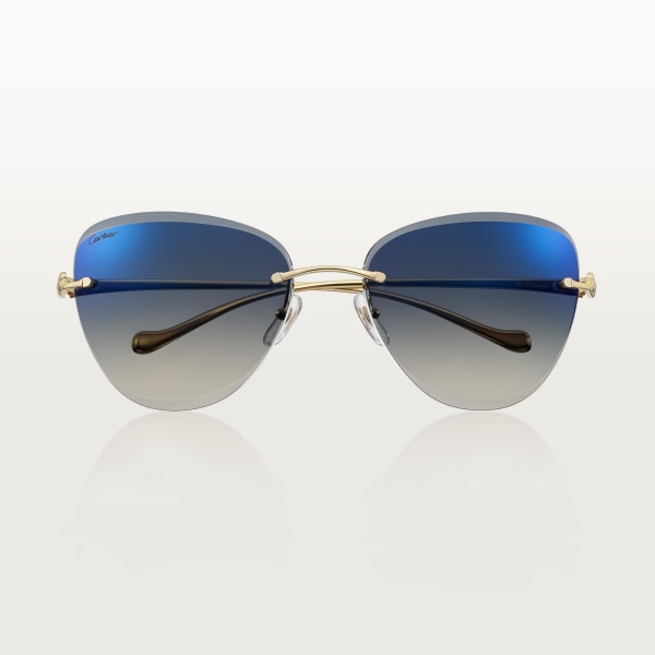 Gafas de sol Panthère de Cartier Metal acabado dorado liso, lentes degradadas azules