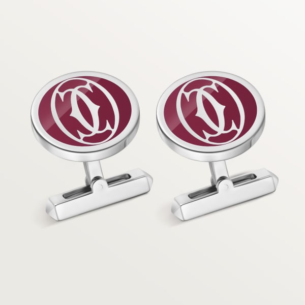 Double C de Cartier logo cufflinks with burgundy lacquer Sterling silver, palladium finish, burgundy lacquer.