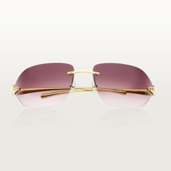 Panthère de Cartier Sonnenbrille Metall, glattes Gold-Finish, purpurfarbene Gläser