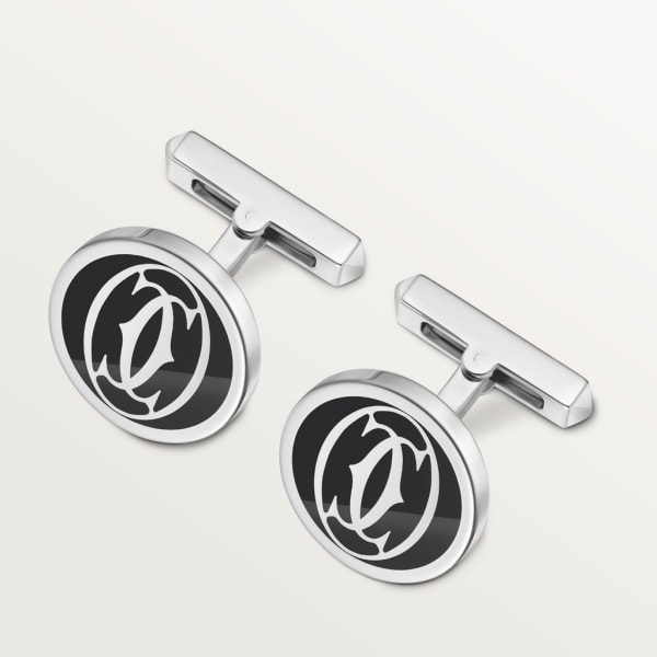 Boutons de manchettes décor logo Double C de Cartier laque noire Argent massif, finition palladiée, laque noire