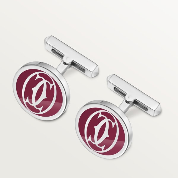 Boutons de manchettes décor logo Double C de Cartier laque bordeaux  Argent massif, finition palladiée, laque bordeaux