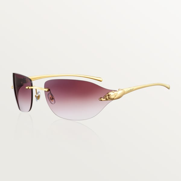Panthère de Cartier Sonnenbrille Metall, glattes Gold-Finish, purpurfarbene Gläser