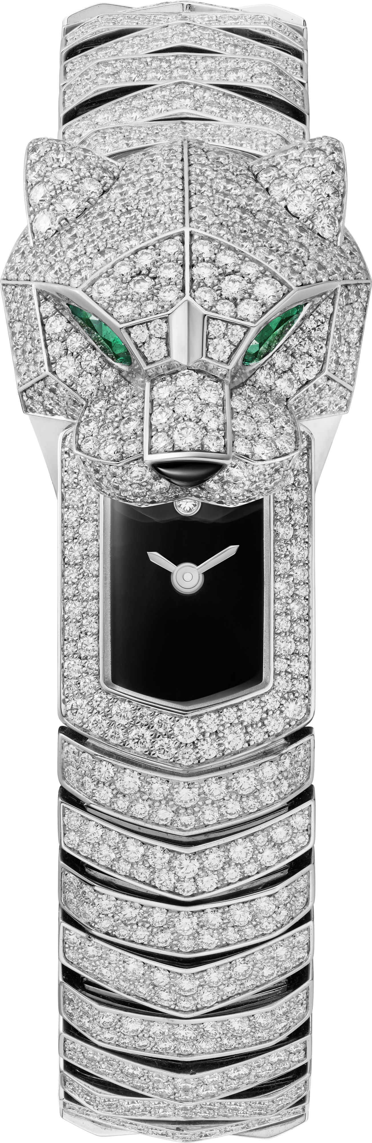 Reloj La Panthère de Cartier38,2 mm, movimiento de cuarzo, oro blanco rodiado, diamantes, brazalete de metal