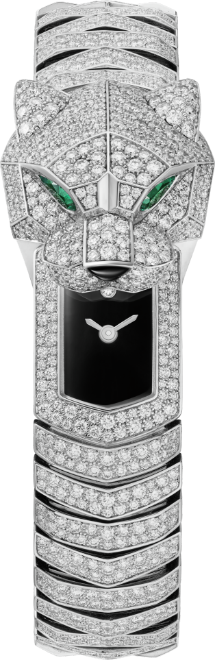 Reloj La Panthère de Cartier 38,2 mm, movimiento de cuarzo, oro blanco rodiado, diamantes, brazalete de metal