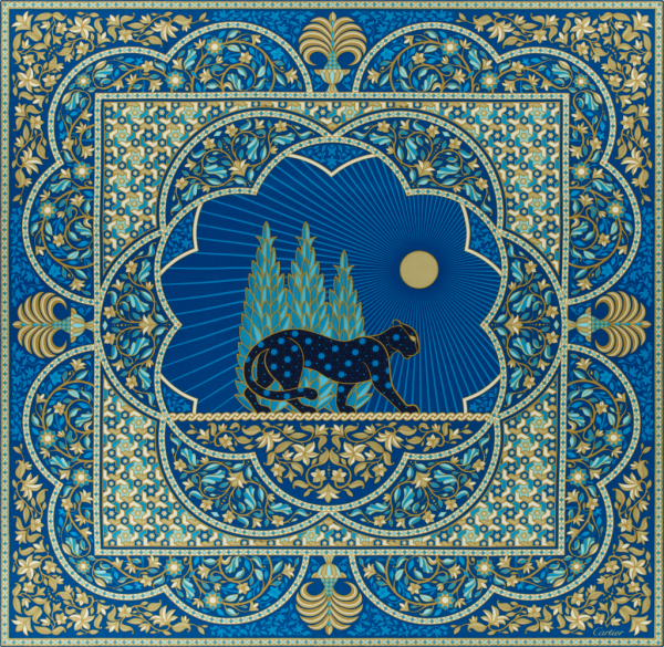 Chal 140 Panthère Arabesques Cachemira y seda azul