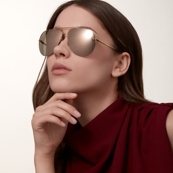 Panthère de Cartier sunglasses Metal, smooth golden finish, golden mirror lenses