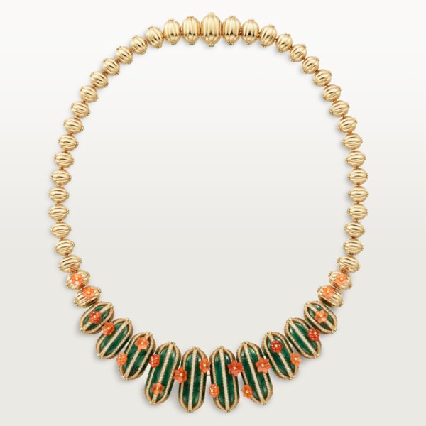 Cactus de Cartier necklace Yellow gold, aventurine, emeralds, carnelian, diamonds