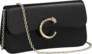 Bolso de cadena tamaño mini, Panthère de Cartier Piel de becerro negra, acabado dorado y esmalte negro