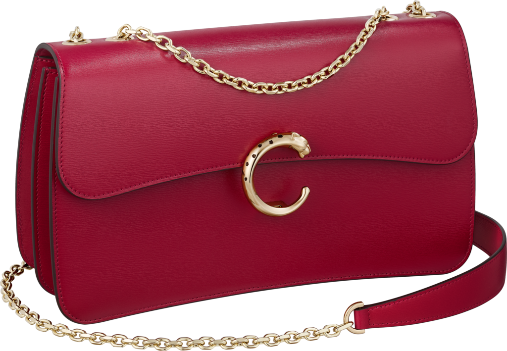 Small chain bag, Panthère de CartierCherry red calfskin, gold and black enamel finish