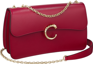 Small chain bag, Panthère de Cartier Cherry red calfskin, gold and black enamel finish