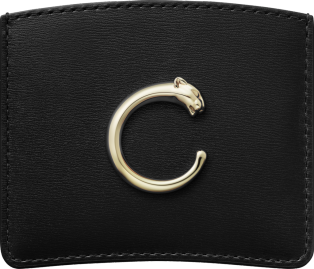 Simple card holder, Panthère de Cartier Black calfskin, golden finish