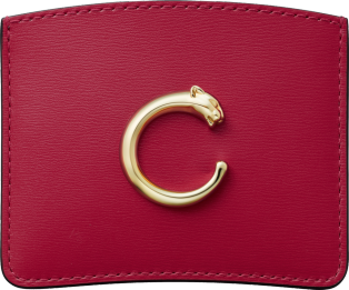 Simple card holder, Panthère de Cartier Cherry red calfskin, golden finish