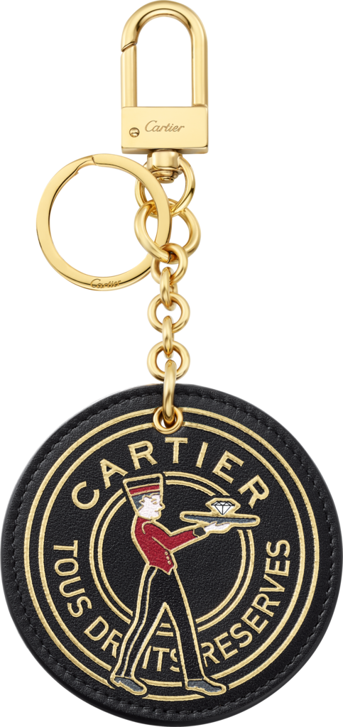 Diabolo de Cartier medallion key ringBlack calfskin and golden finish