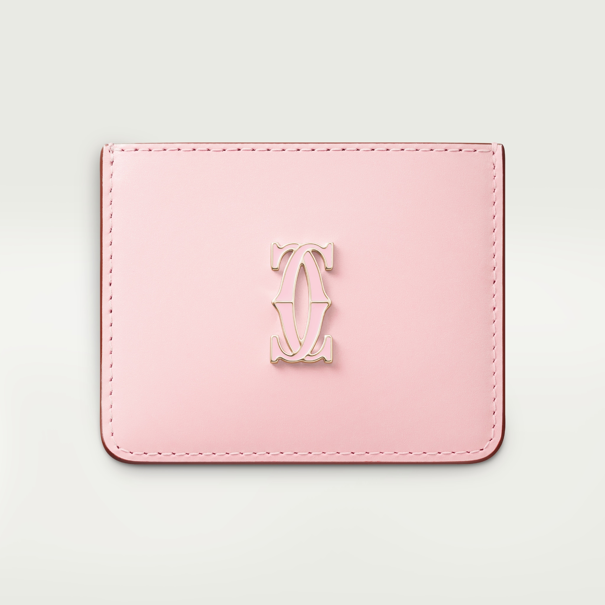 Simple Card Holder, C de CartierPale pink calfskin, golden and pale pink enamel finish