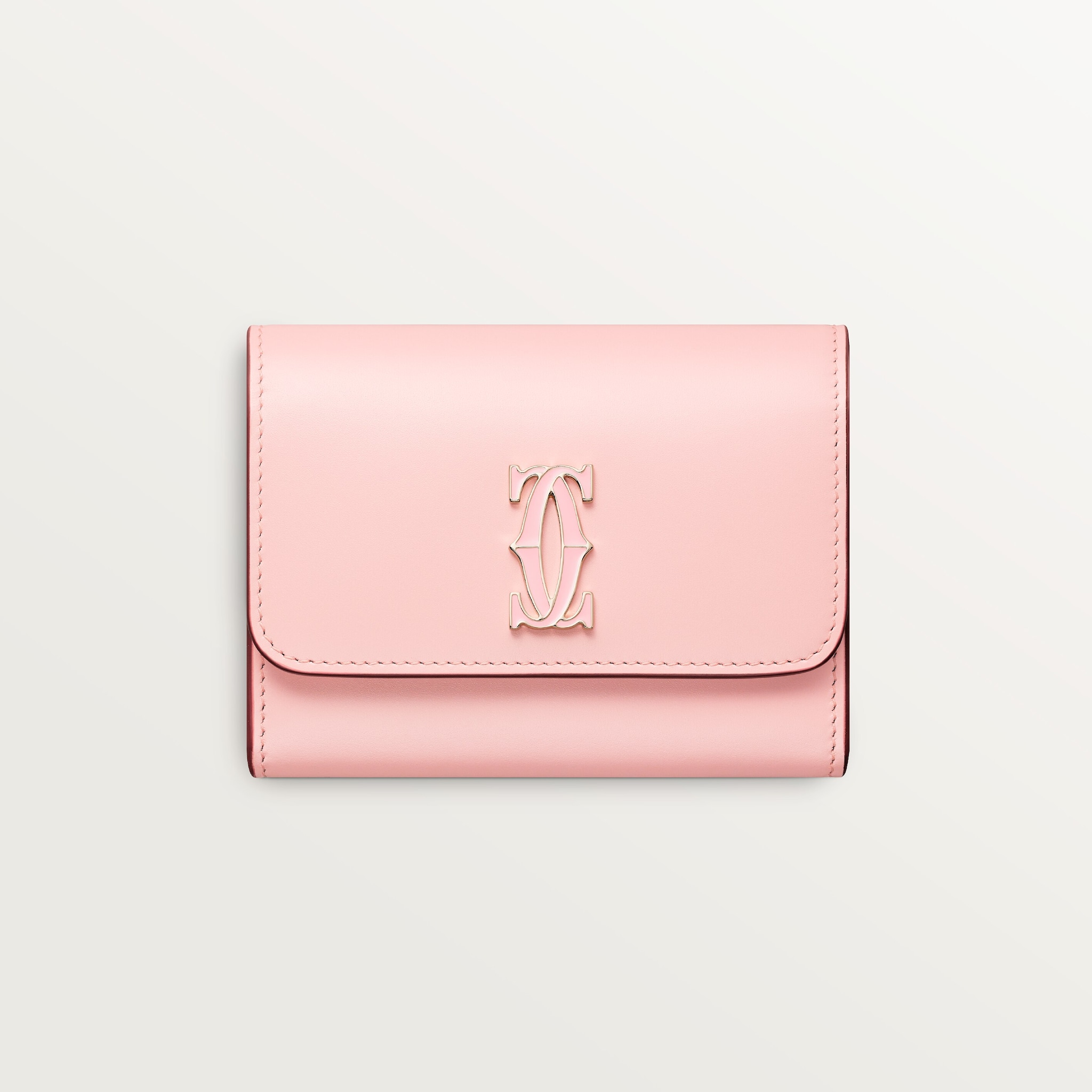 Mini wallet, C de CartierPale pink calfskin, golden and pale pink enamel finish