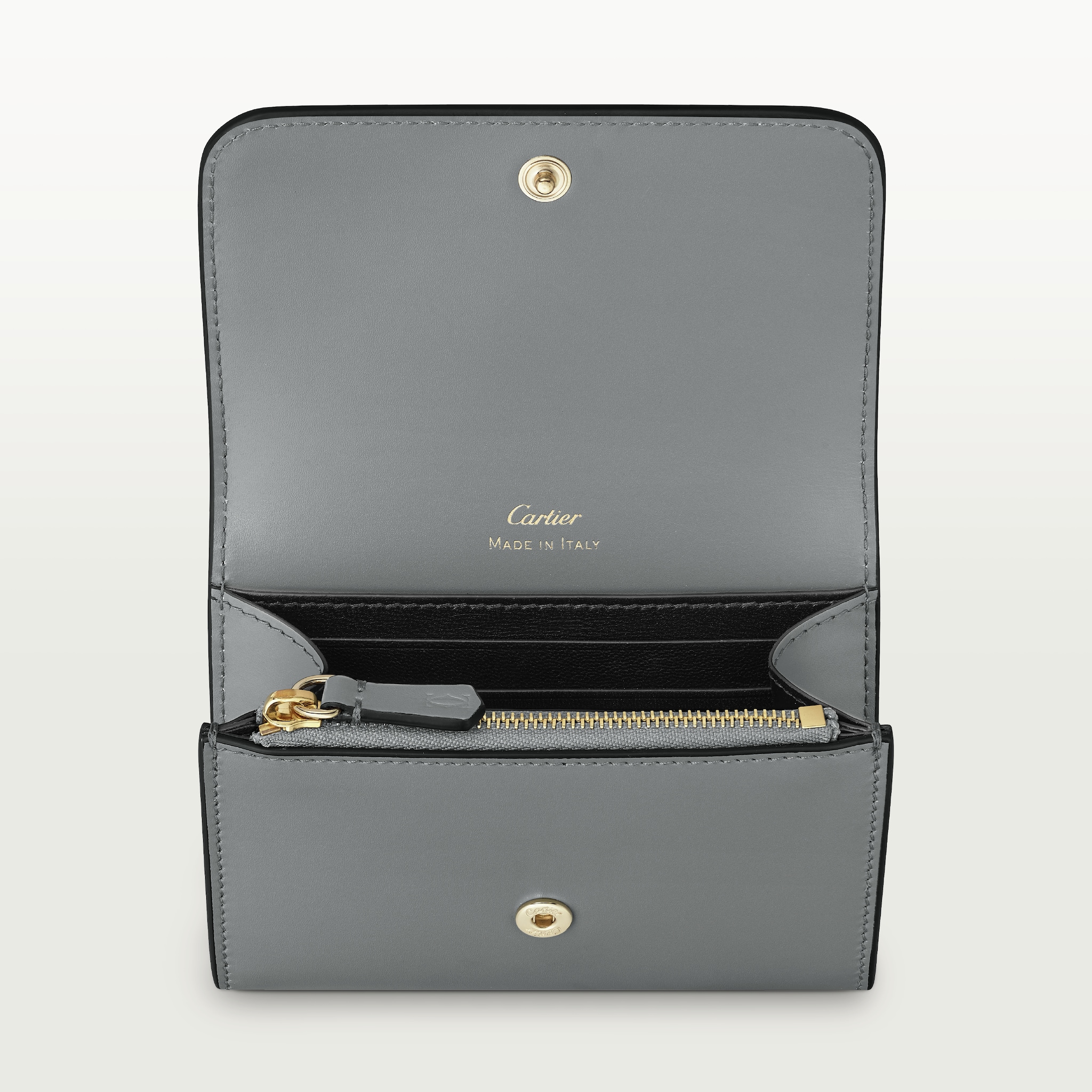 Mini wallet, C de CartierGrey calfskin, grey enamel and golden finish