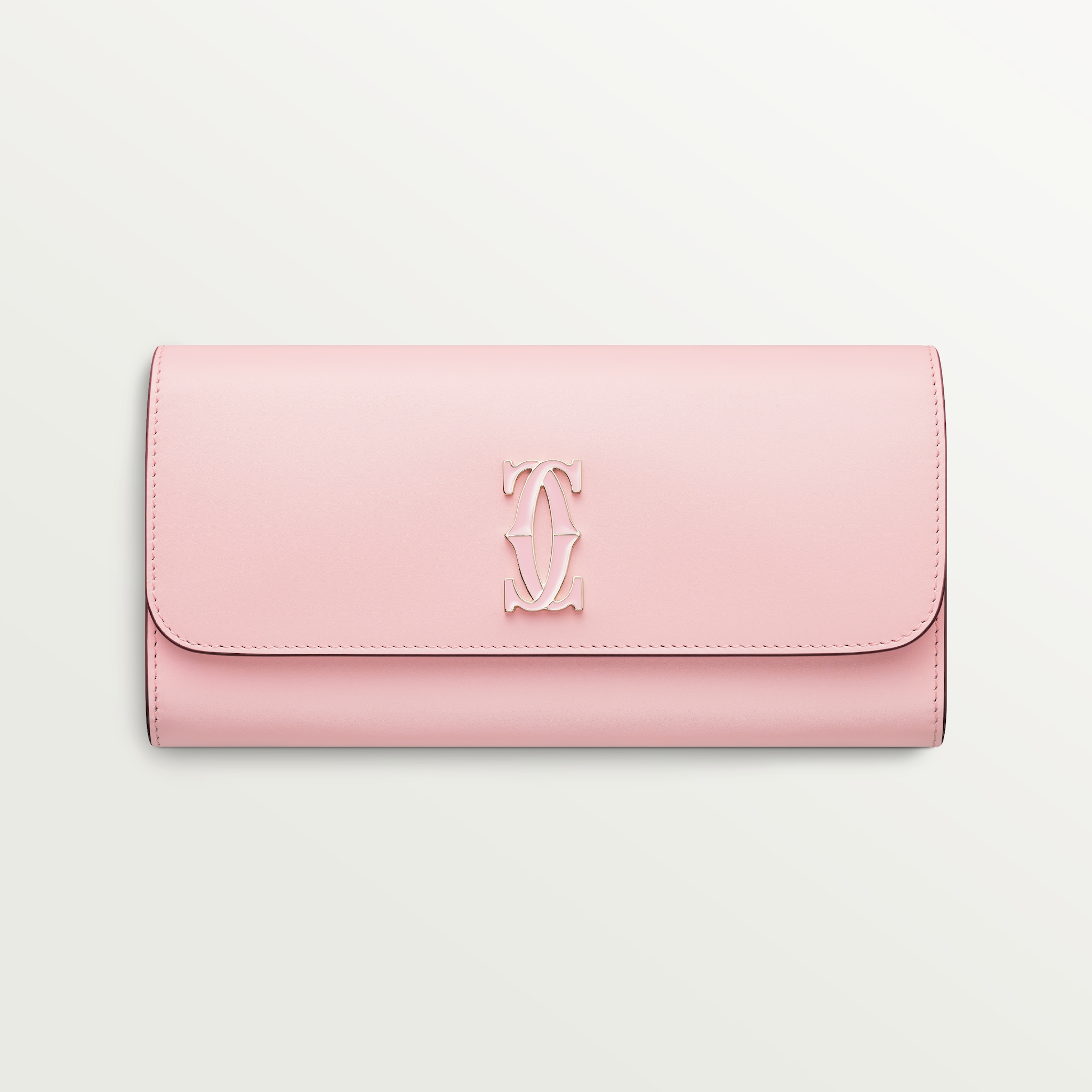 International wallet with flap, C de CartierPale pink calfskin, golden and pale pink enamel finish