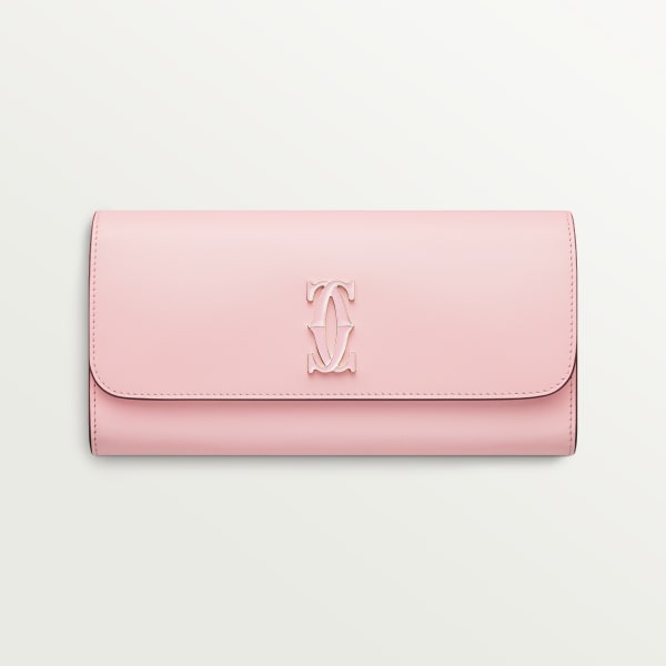International wallet with flap, C de Cartier Pale pink calfskin, golden and pale pink enamel finish