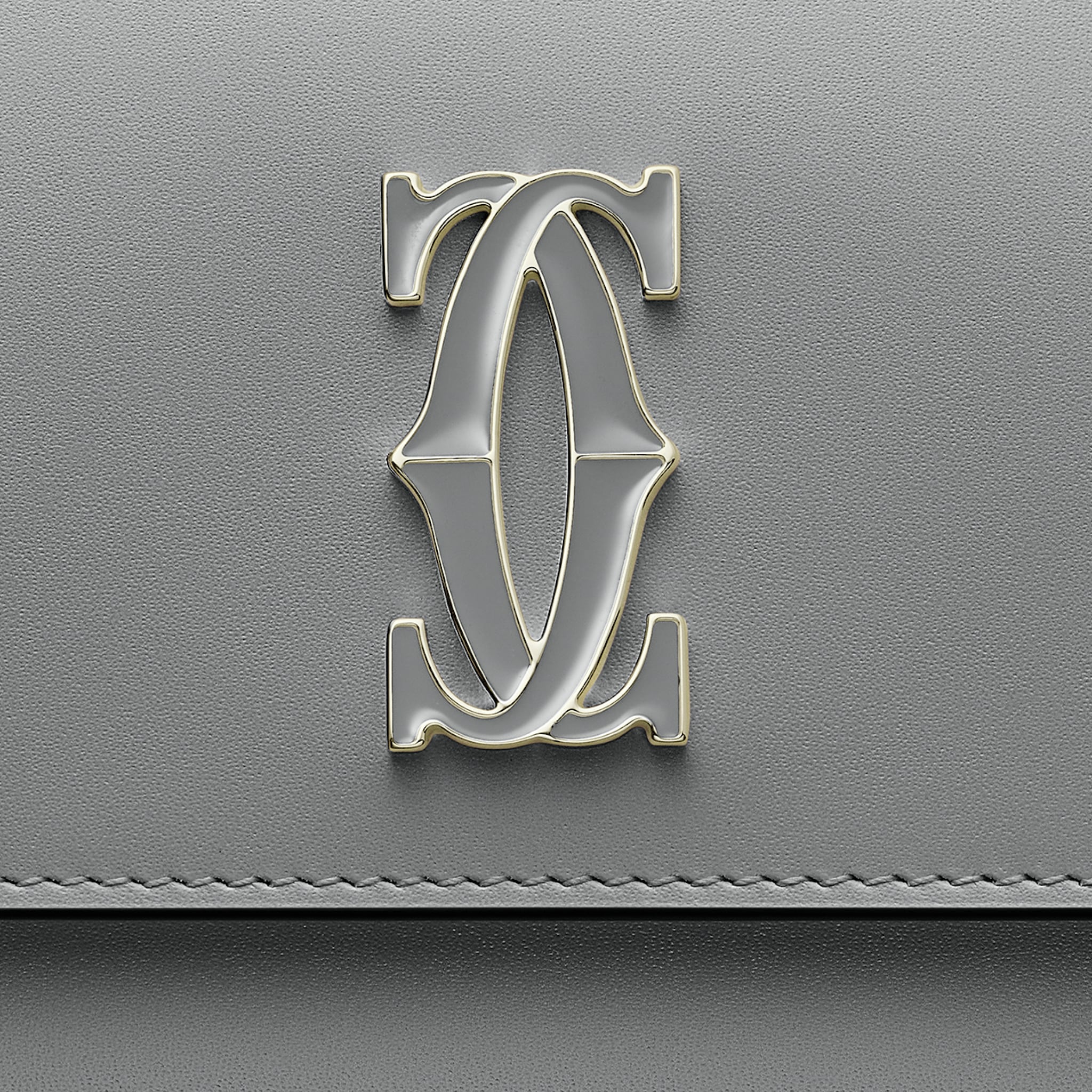 International wallet with flap, C de CartierGrey calfskin, grey enamel and golden finish