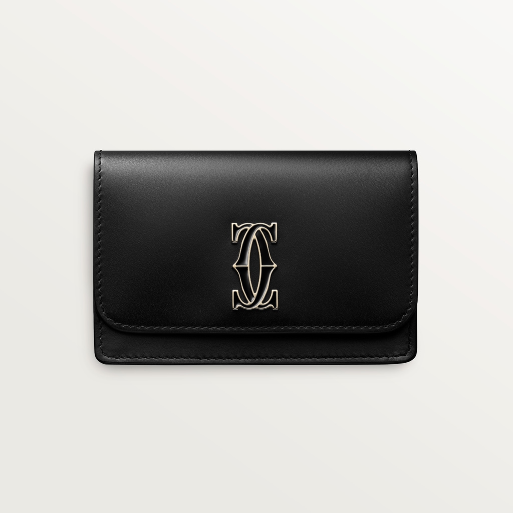 C de Cartier multi-card holder with flapBlack calfskin, gold and black enamel finish