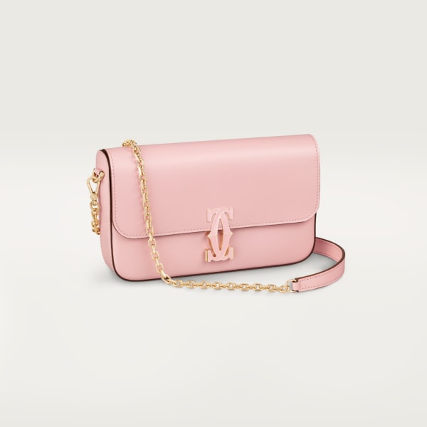 Mini chain bag, C de Cartier Pale pink calfskin, golden and pale pink enamel finish