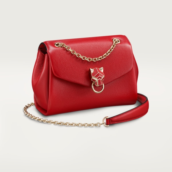 Chain bag mini, Panthère de Cartier Red calfskin and golden finish