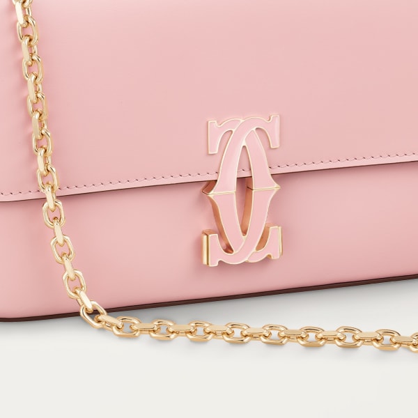 Mini chain bag, C de Cartier Pale pink calfskin, golden and pale pink enamel finish