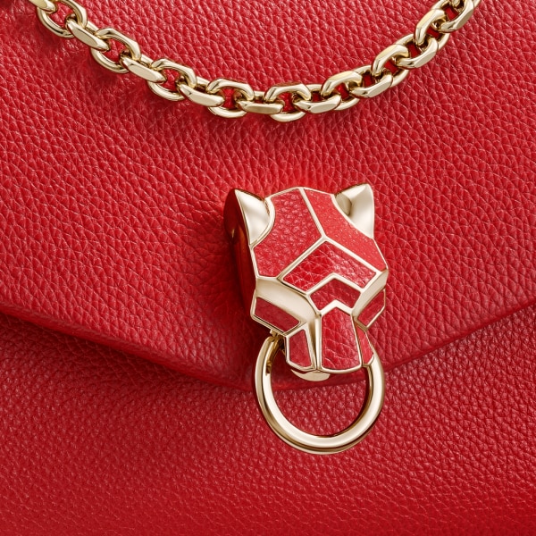 Chain bag mini, Panthère de Cartier Red calfskin and golden finish