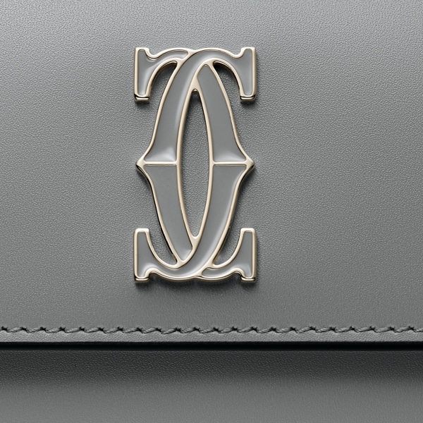 Mini wallet, C de Cartier Grey calfskin, grey enamel and golden finish