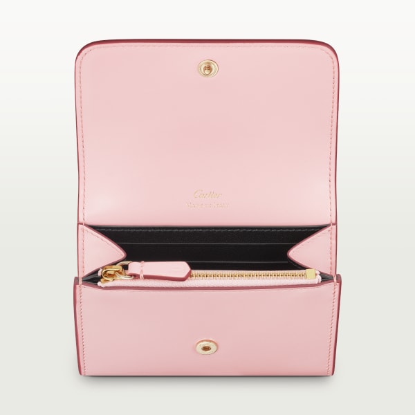 Mini wallet, C de Cartier Pale pink calfskin, golden and pale pink enamel finish