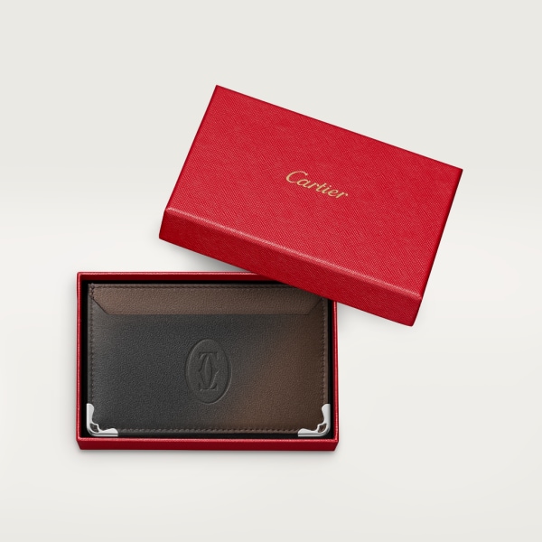 Pequeña Marroquinería Must de Cartier, porta-tarjetas Piel de becerro gris topo degradado, acabado paladio
