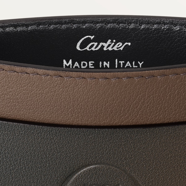 Pequeña Marroquinería Must de Cartier, porta-tarjetas Piel de becerro gris topo degradado, acabado paladio