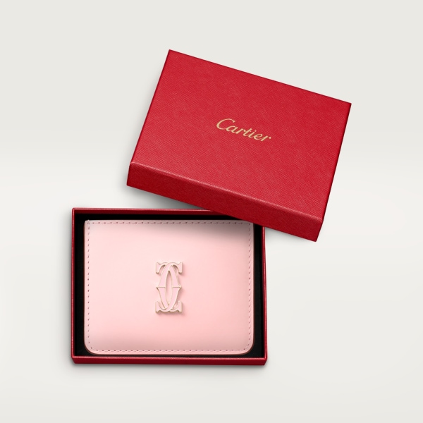 Tarjetero sencillo, C de Cartier Piel de becerro rosa pálido, acabado dorado y esmalte rosa pálido