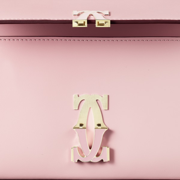 Mini chain bag, C de Cartier Pale pink calfskin, golden and pale pink enamel finish