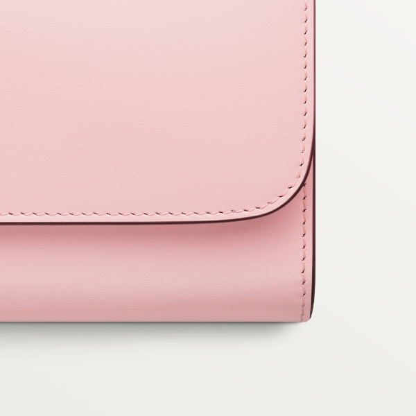 International wallet with flap, C de Cartier Pale pink calfskin, golden and pale pink enamel finish