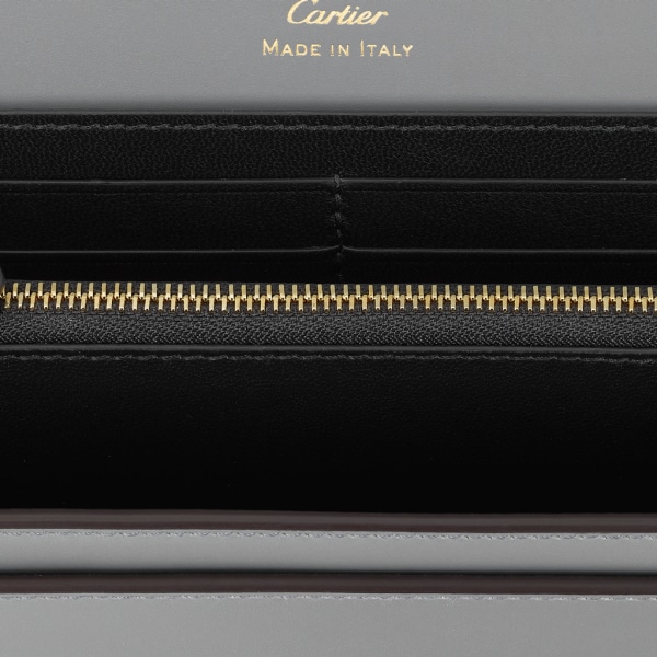 International wallet with flap, C de Cartier Grey calfskin, grey enamel and golden finish