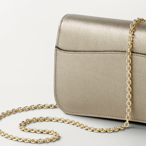 Chain bag mini, Panthère de Cartier Golden metallic calfskin, golden and black enamel finish