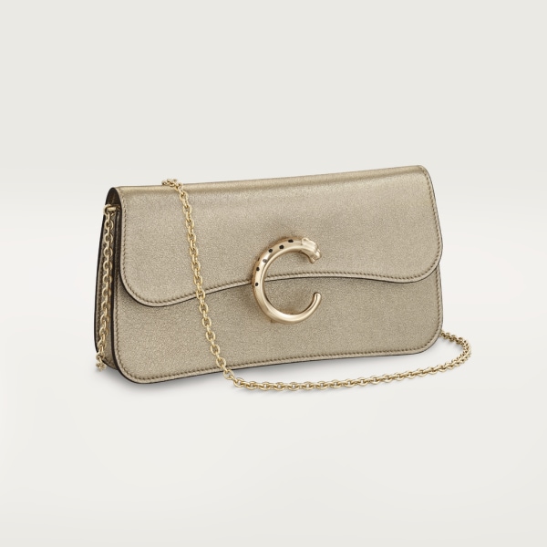 Chain bag mini, Panthère de Cartier Golden metallic calfskin, golden and black enamel finish