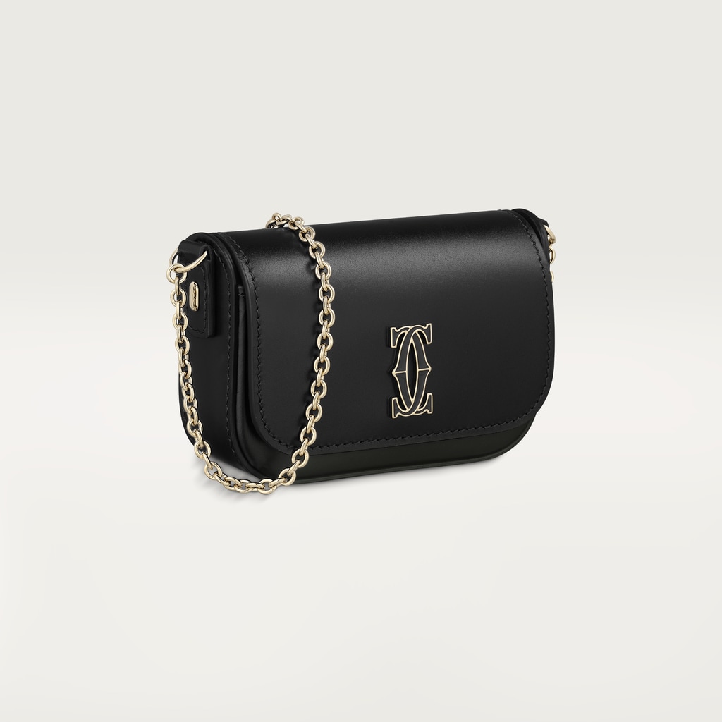 Micro chain bag, C de CartierBlack calfskin, gold and black enamel finish