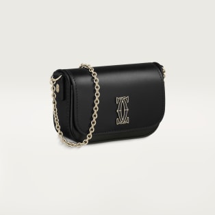 Bolso de cadena tamaño micro, C de Cartier Piel de becerro negra, acabado dorado y esmalte negro