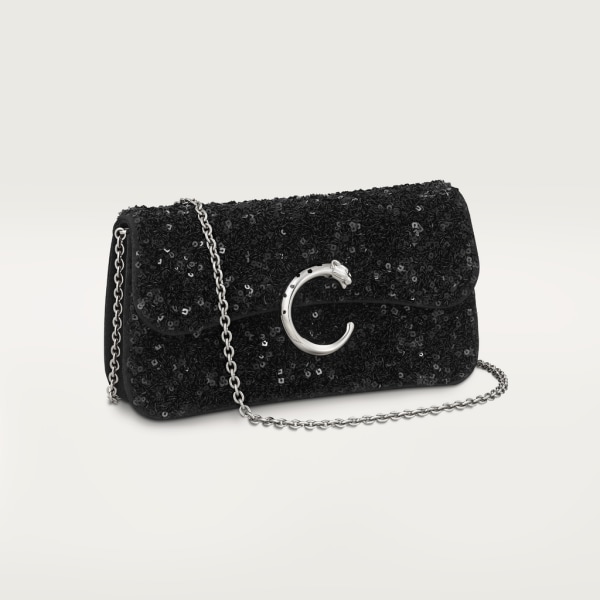 Mini chain bag, Panthère de Cartier Black sequins on a recycled ECONYL® base, palladium and black enamel finish