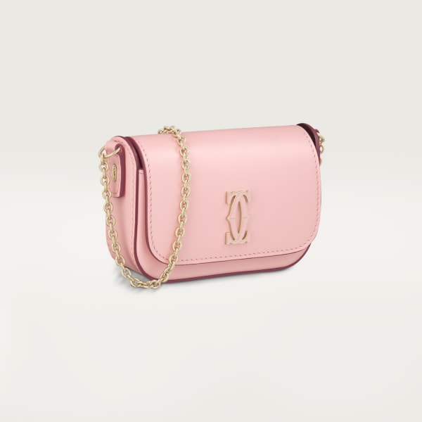 Chain bag micro, C de Cartier Pale pink calfskin, golden and pale pink enamel finish