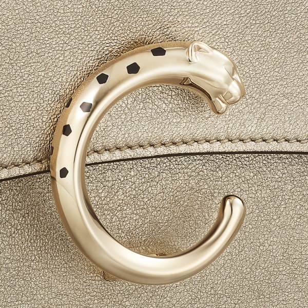 Bolso de cadena tamaño mini, Panthère de Cartier Piel de becerro metalizada dorada, acabado dorado y esmalte negro